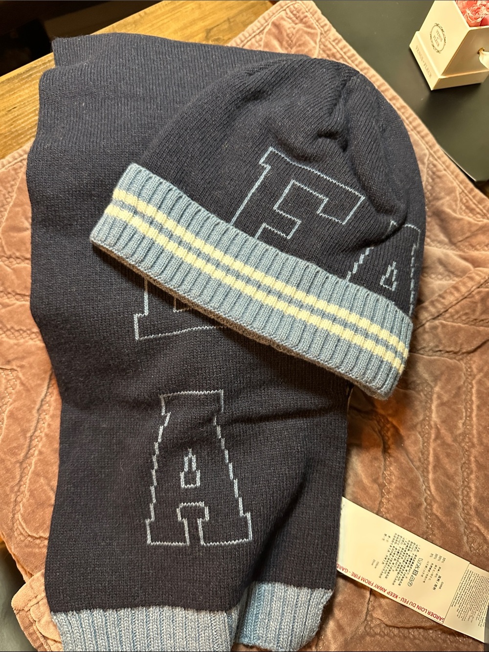 Emporio Armani Blue Knit Beanie & Scarf Set with Belt. Bundle